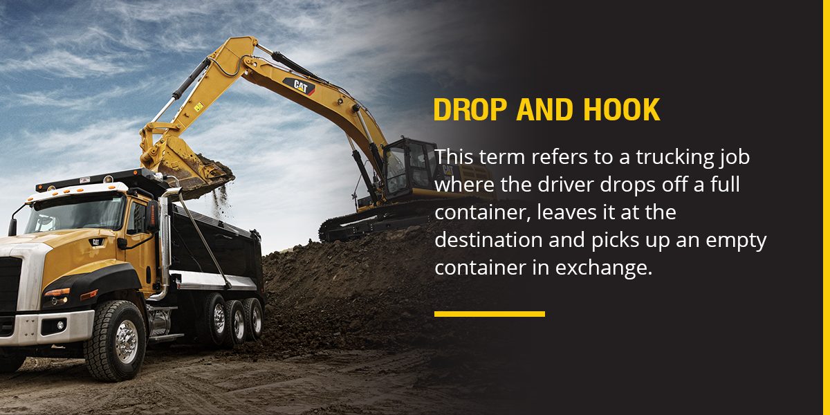 Drop and hook: This term refers to a trucking job where the driver drops off a full container, leaves it at the destination and picks up an empty container in exchange.